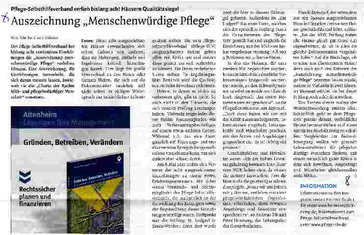 Vorschauseite 1: Auszeichnung „Menschenwürdige Pflege