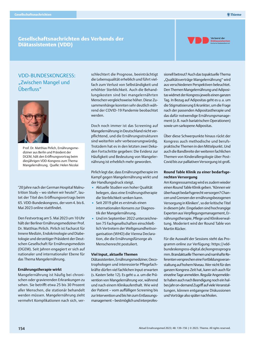 Vorschauseite 1: VDD-BUNDESKONGRESS: „Zwischen Mangel und Überfluss“