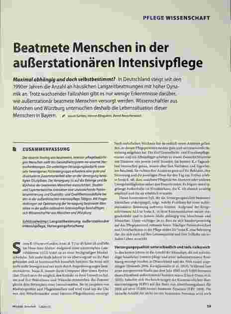 Vorschauseite 1: Beatmete Menschen in der außerstationären Intensivpflege