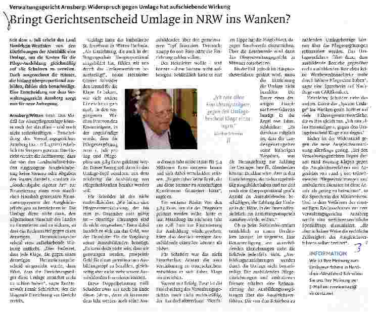 Vorschauseite 1: Bringt Gerichtsentscheid Umlage in NRW ins Wanken?