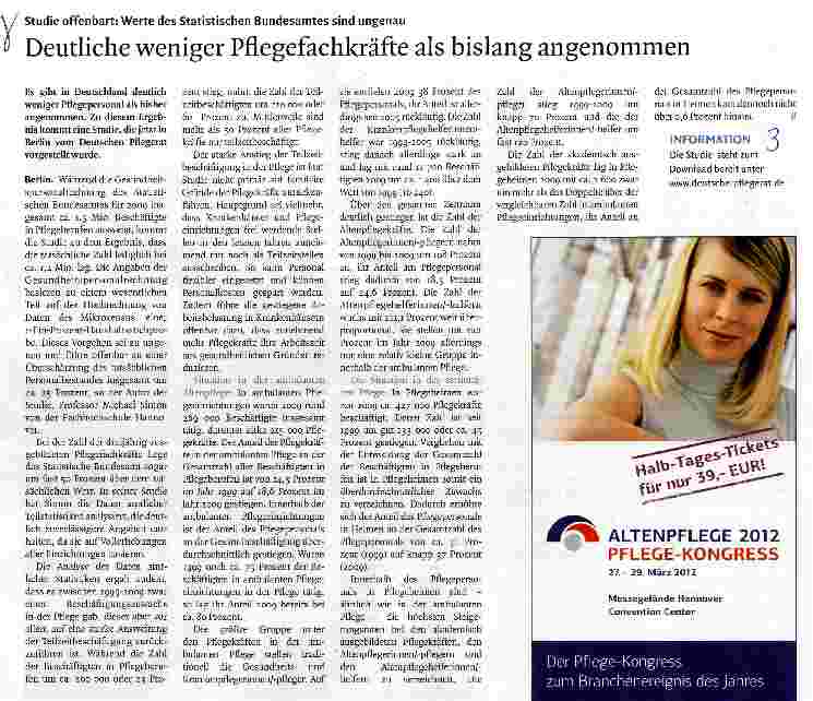 Vorschauseite 1: Deutliche weniger Pflegefachkräfte als bislang angenommen