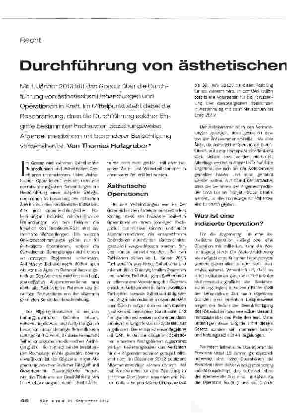 Vorschauseite 1: Durchführung von ästhetischen Behandlungen und Operationen