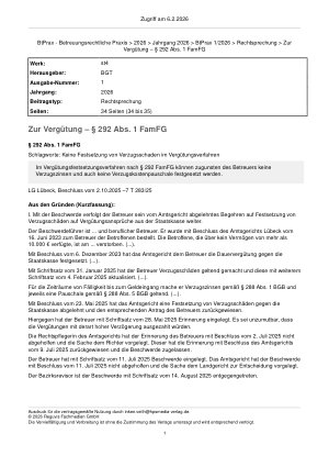 Vorschauseite 1: Zur Vergütung – § 292 Abs. 1 FamFG