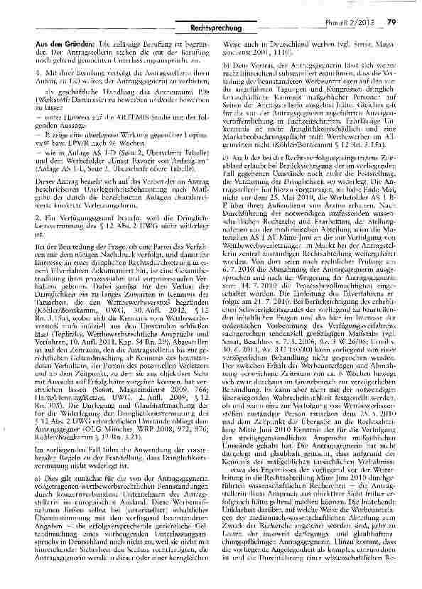Vorschauseite 3: Die in der Werbung behauptete Überlegenheit eines Produkts (Arzneimittel) muss nachgewiesen sein UWG §§ 3,4 Nr. 11, 5, 8; HWG § 3