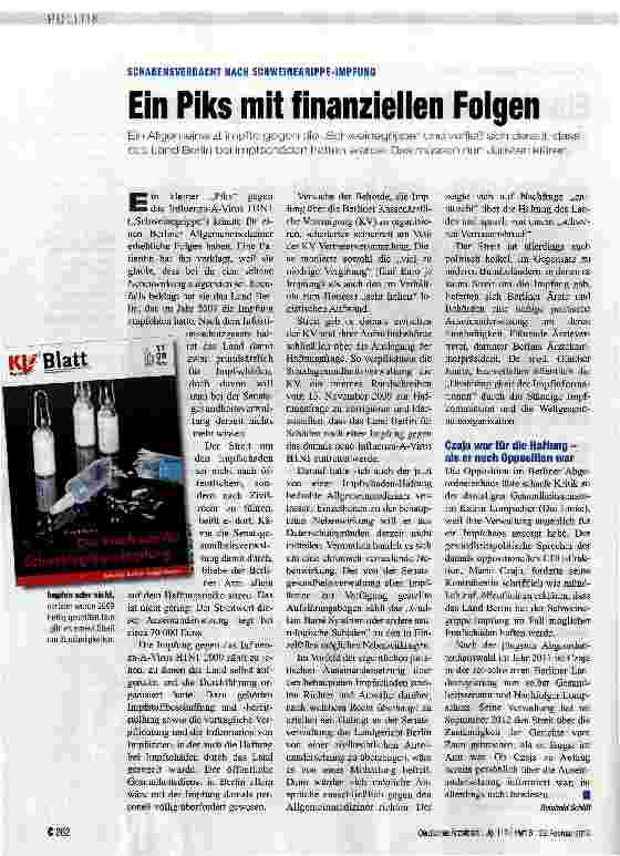 Vorschauseite 1: Ein Piks mit finanziellen Folgen