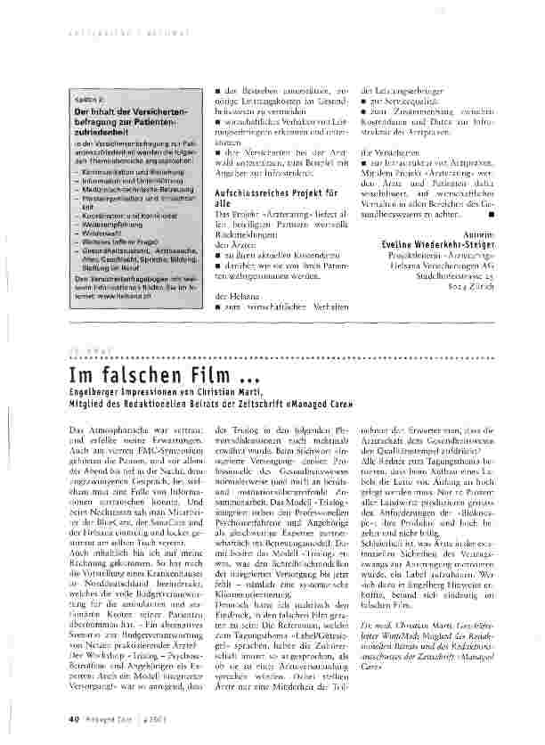 Vorschauseite 4: Zusatzinformationen zum Projekt «Ärzterating» der Heisana