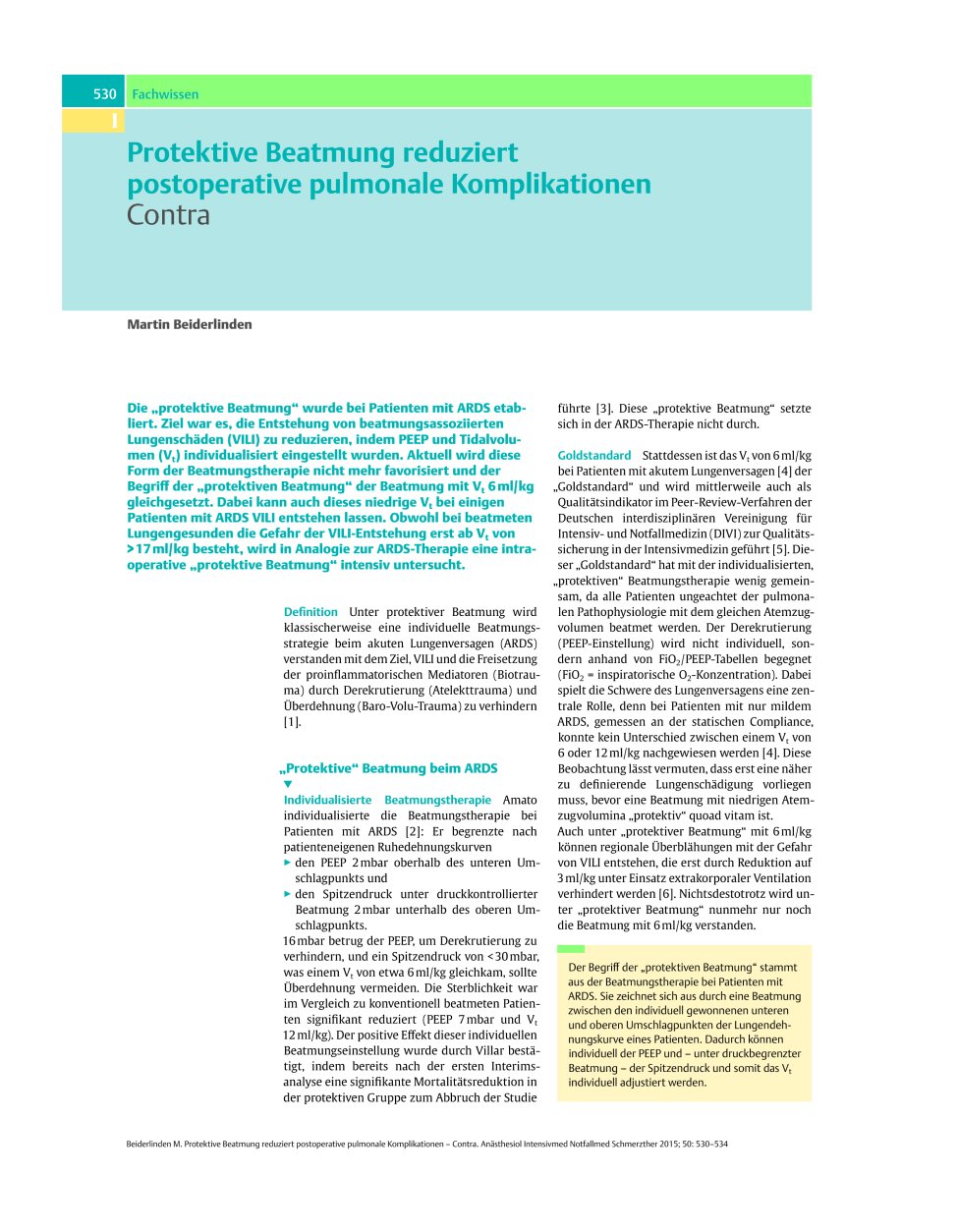 Vorschauseite 1: Protektive Beatmung reduziert postoperative pulmonale Komplikationen – Contra