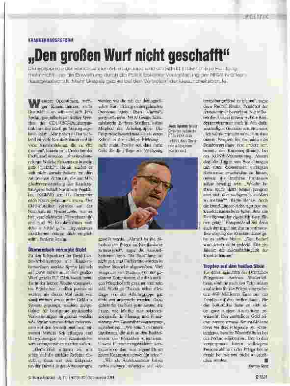 Vorschauseite 1: KRANKENHAUSREFORM „Den großen Wurf nicht geschafft