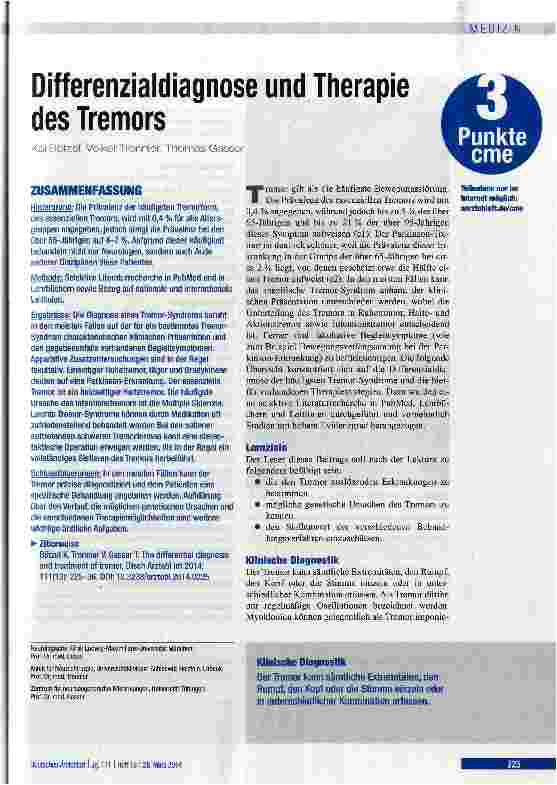 Vorschauseite 1: Differenzialdiagnose und Therapie des Tremors