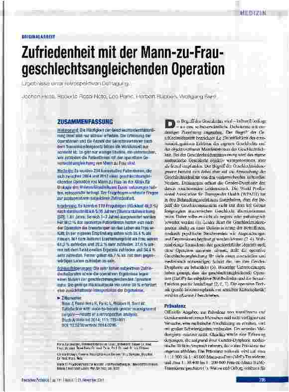 Vorschauseite 1: Zufriedenheit mit der Mann-zu-Frau-geschlechtsangleichenden Operation