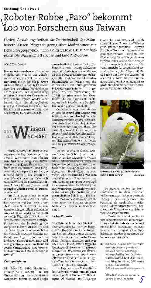 Vorschauseite 1: Roboter-Robbe „Paro bekommt lob von Forschern aus Taiwan