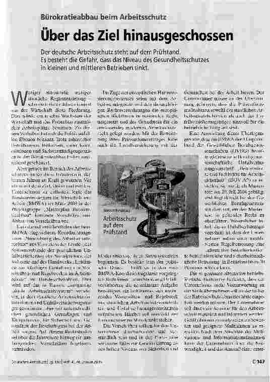 Vorschauseite 1: Bürokratieabbau beim ArbeitsschutzÜber das Ziel hinausgeschossen
