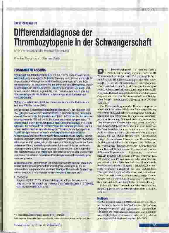 Vorschauseite 1: Differenzialdiagnose der Thrombozytopenie in der Schwangerschaft