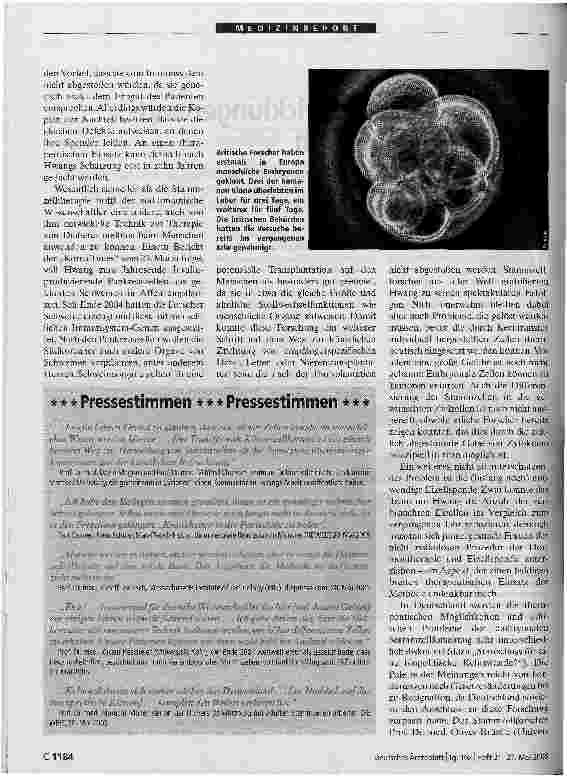 Vorschauseite 2: StammzellforschungSpektakuläre Entwicklungen mit vielen Fragezeichen