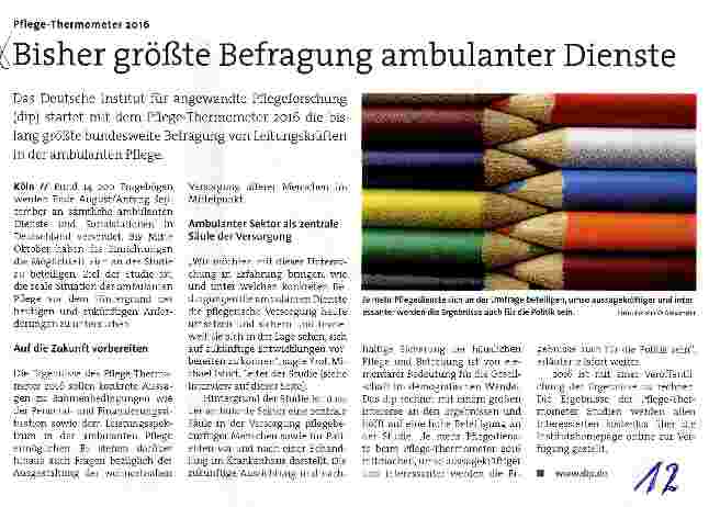Vorschauseite 1: Pflege-Thermometer 2016 Bisher größte Befragung ambulanter Dienste