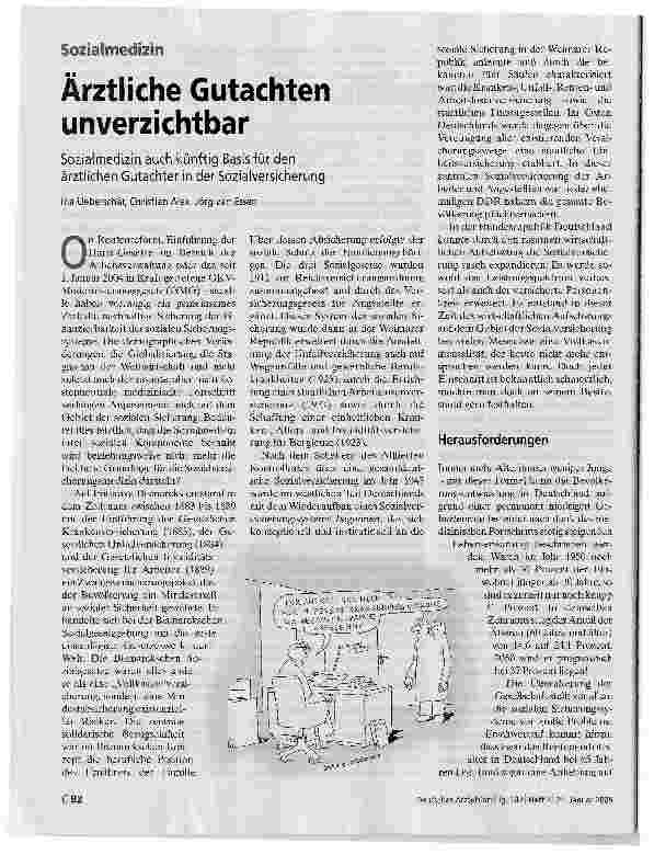Vorschauseite 1: Ärztliche Gutachten unverzichtbarSozialmedizin auch künftig Basis für den ärztlichen Gutachter in der Sozialversicherung