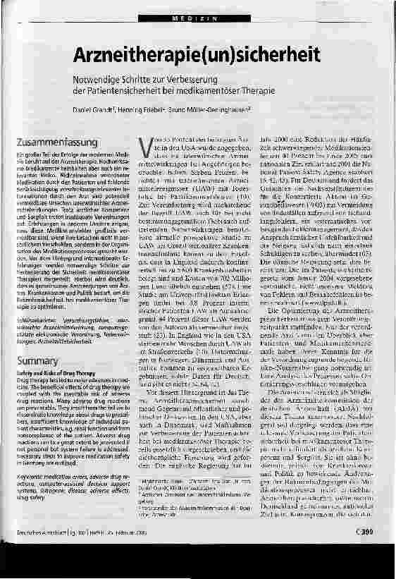 Vorschauseite 1: Arzneitherapie(un)sicherheitNotwendige Schritte zur Verbesserungder Patientensicherheit bei medikamentöser Therapie
