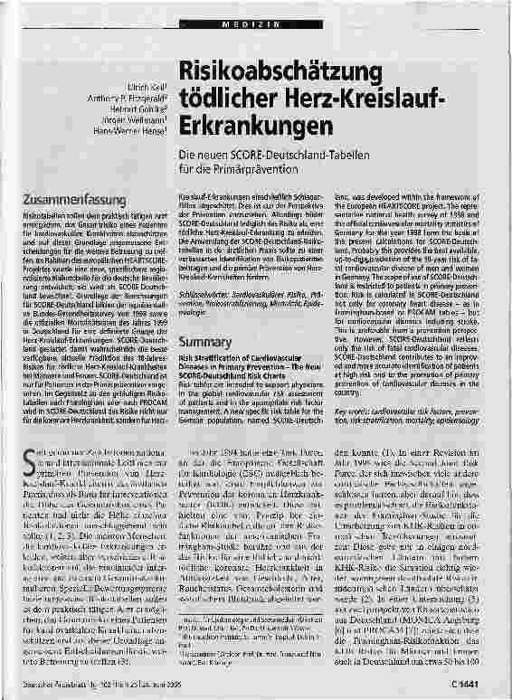 Vorschauseite 1: Risikoabschätzung tödlicher Herz-Kreislauf ErkrankungenDie neuen SCORE-Deutschiand-Tabellen für die Primärprävention