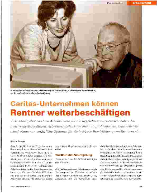 Vorschauseite 1: Caritas-Unternehmen können Rentner weiterbeschäftigen
