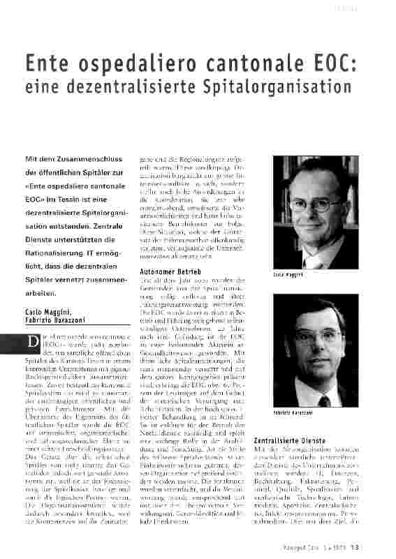 Vorschauseite 1: Ente ospedaliero cantonale EOC: eine dezentralisierte Spitalorganisation
