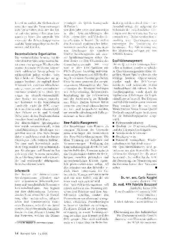 Vorschauseite 2: Ente ospedaliero cantonale EOC: eine dezentralisierte Spitalorganisation