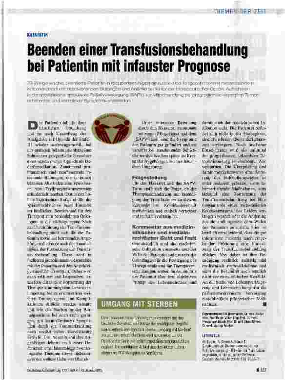 Vorschauseite 1: Beenden einer Transfusionsbehandlung bei Patientin mit infauster Prognose