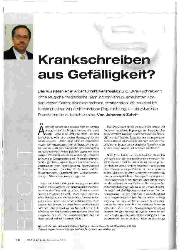 Vorschauseite 1: Krankschreiben aus Gefälligkeit?