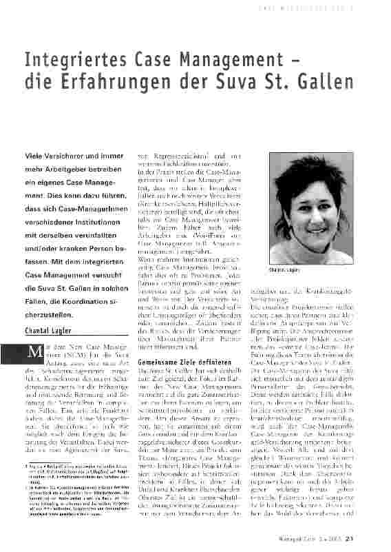 Vorschauseite 1: Integriertes Case Management - die Erfahrungen der Suva St. Gallen