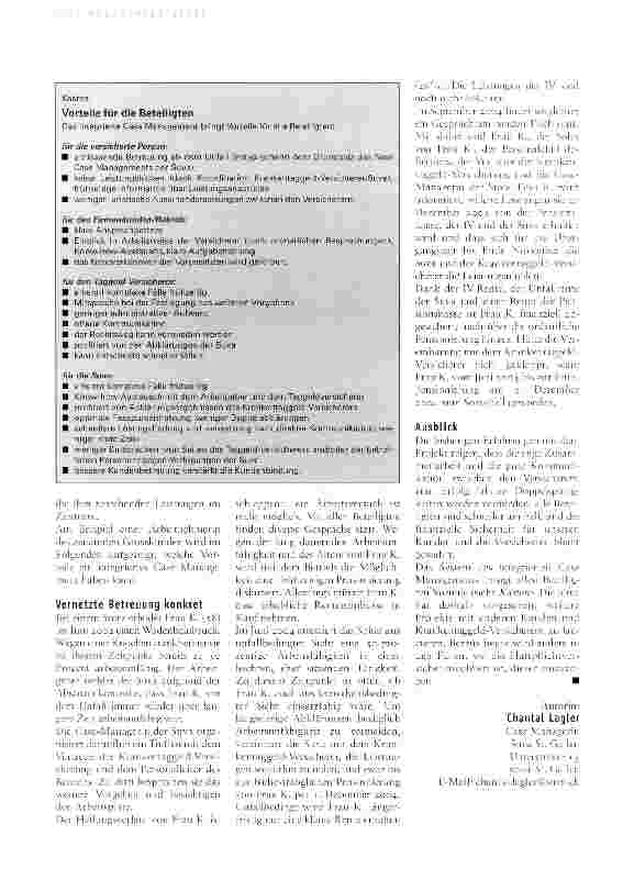Vorschauseite 2: Integriertes Case Management - die Erfahrungen der Suva St. Gallen