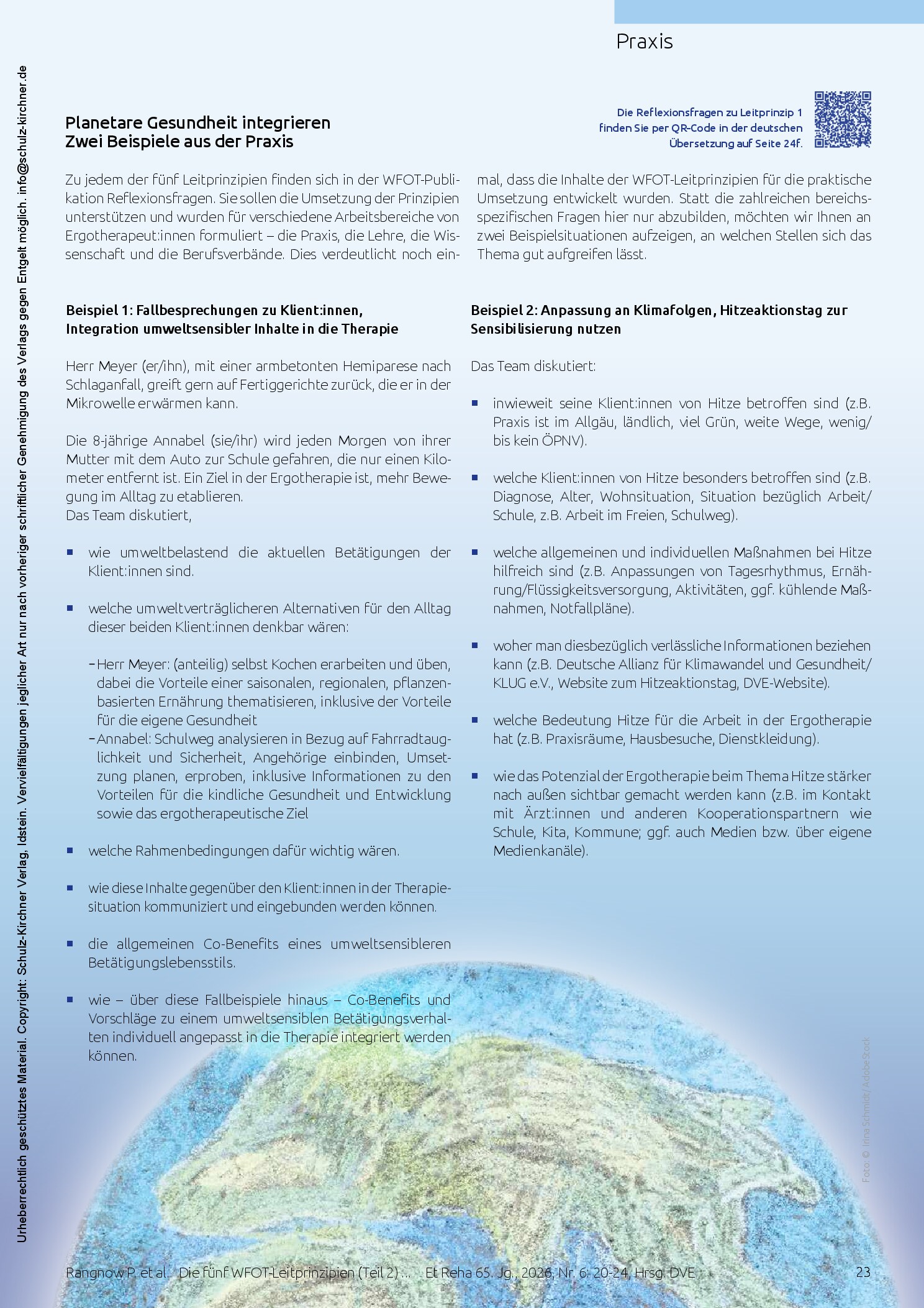Vorschauseite 4: Planetare Gesundheit verstehen. Die fünf WFOT-Leitprinzipien (Teil 2)