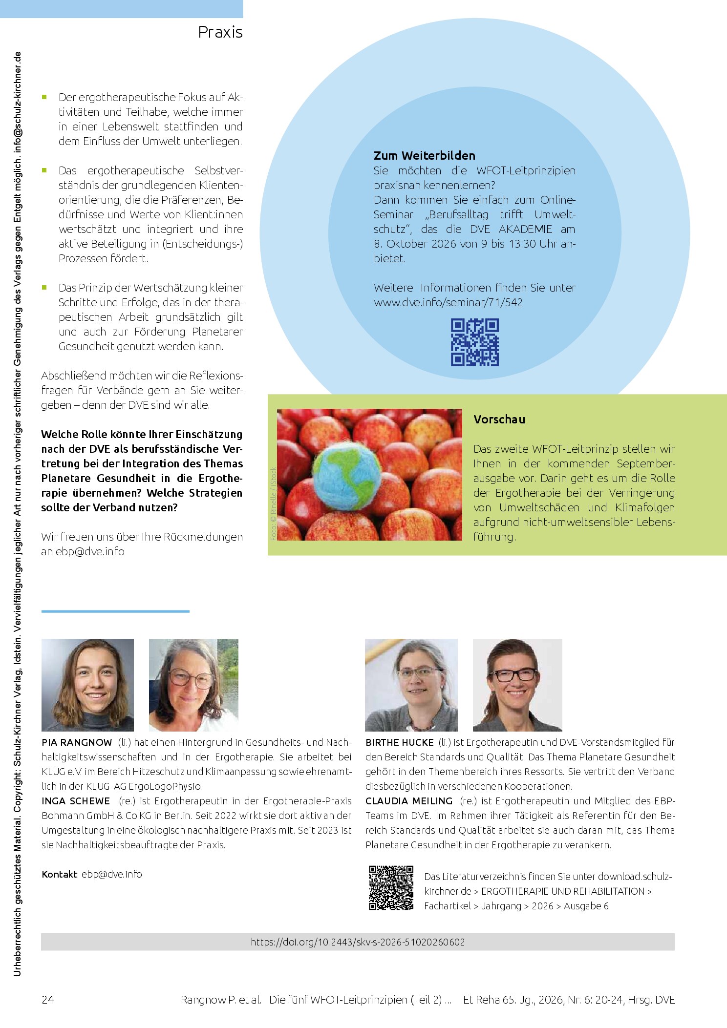 Vorschauseite 5: Planetare Gesundheit verstehen. Die fünf WFOT-Leitprinzipien (Teil 2)