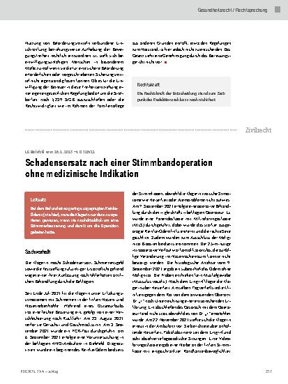 Vorschauseite 1: Schadensersatz nach einer Stimmbandoperation ohne medizinische Indikation