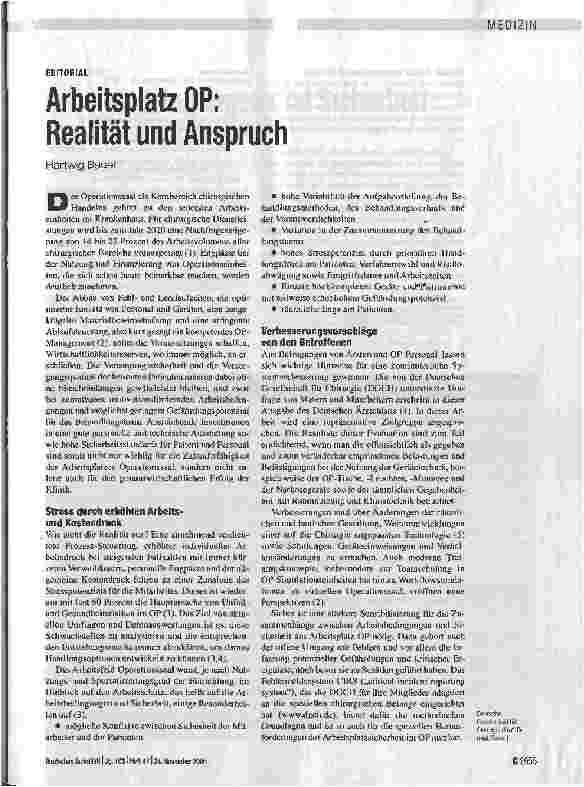 Vorschauseite 1: Arbeitsplatz OP: Realität und Anspruch