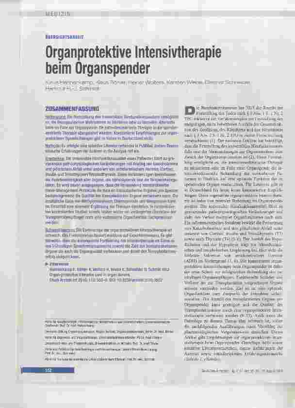 Vorschauseite 1: Organprotektive Intensivtherapie beim Organspender