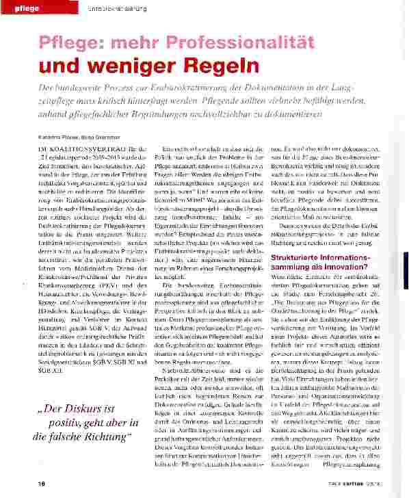 Vorschauseite 1: Pflege mehr professionalität und weniger Regeln