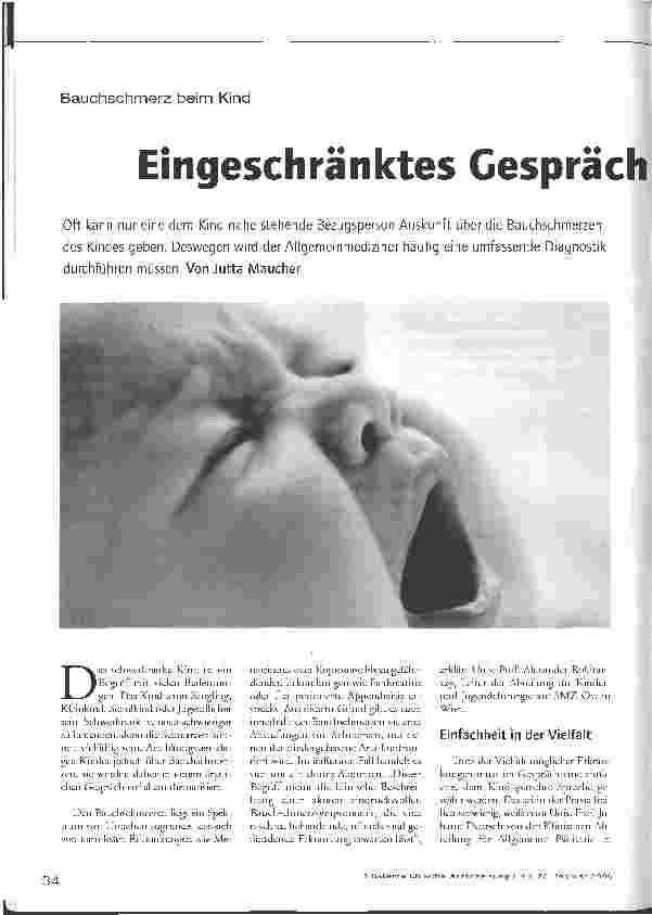 Vorschauseite 1: Bauchschmerz beim Kind - Eingeschränktes Gespräch,umfassende Diagnostik