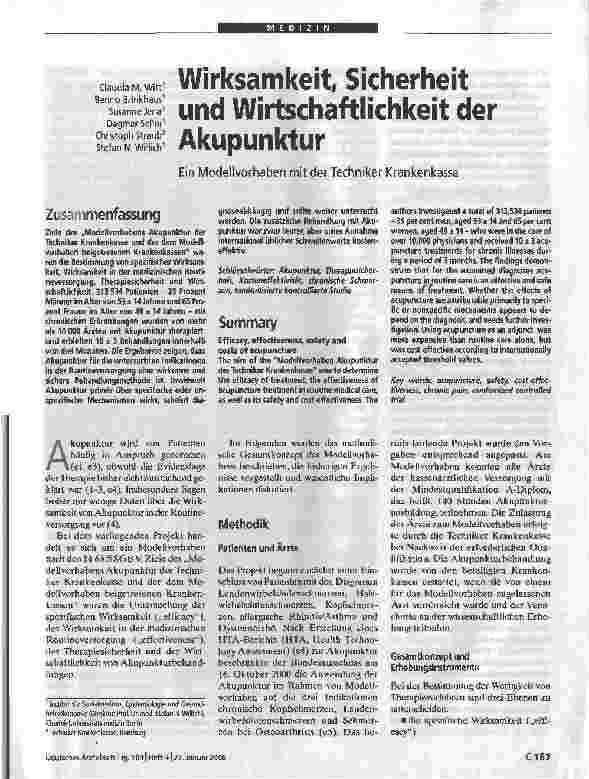 Vorschauseite 1: Wirksamkeit, Sicherheit und Wirtschaftlichkeit der AkupunkturEin Modellvorhaben mit der Techniker Krankenkasse