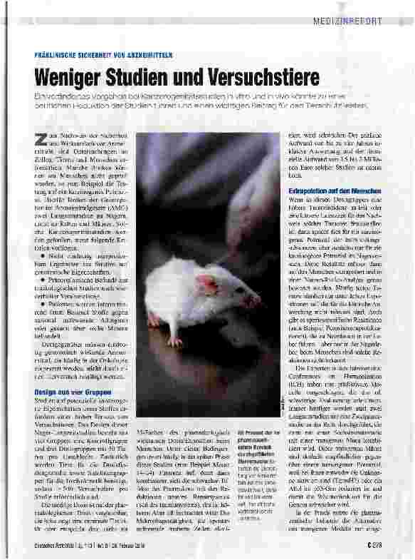 Vorschauseite 1: Weniger Studien und Versuchstiere