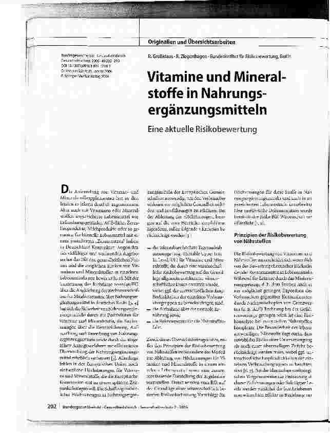 Vorschauseite 1: Vitamine und Mineralstoffe in NahrungsergänzungsmittelnEine aktuelle Risikobewertung