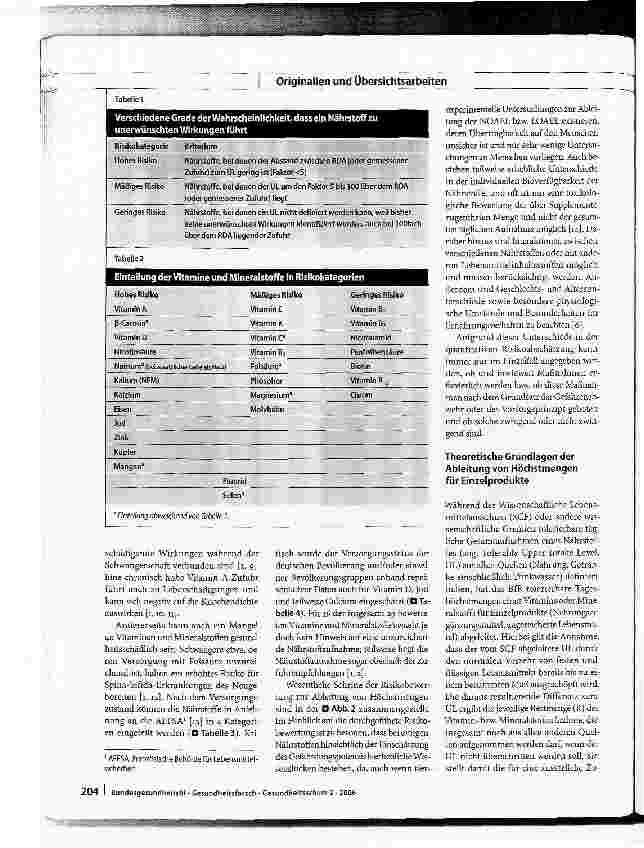 Vorschauseite 3: Vitamine und Mineralstoffe in NahrungsergänzungsmittelnEine aktuelle Risikobewertung