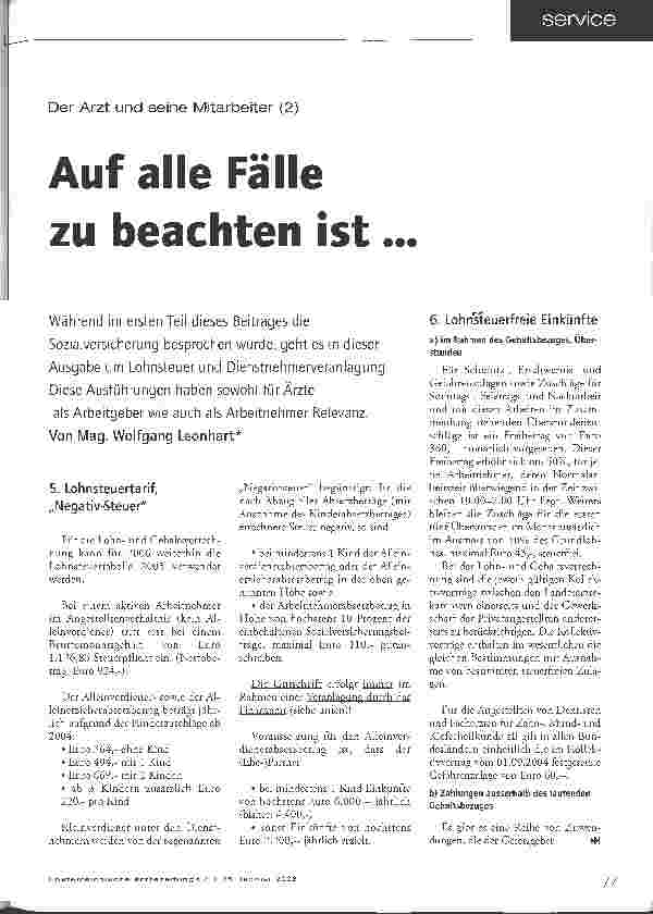 Vorschauseite 1: Der Arzt und seine Mitarbeiter (2) - Auf alle Fälle zu beachten ist