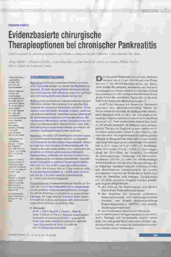 Vorschauseite 1: Evidenzbasierte chirurgische Therapieoptionen bei chronischer Pankreatitis