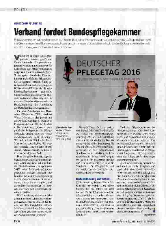 Vorschauseite 1: Verband fordert Bundespflegekammer