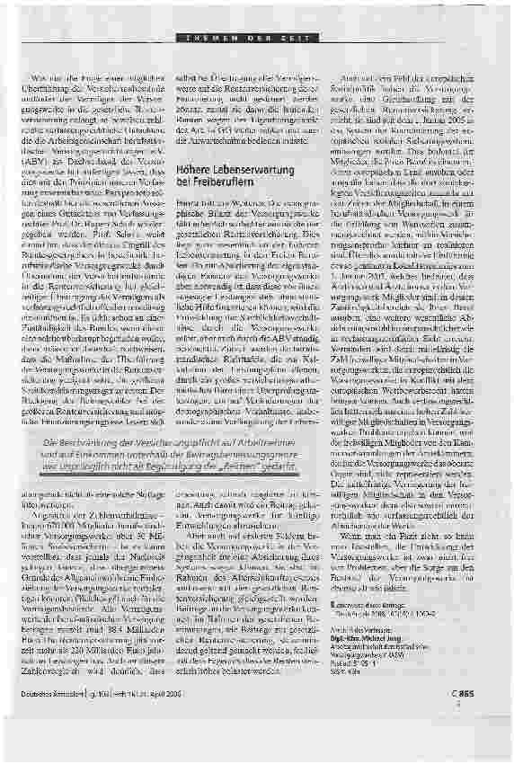 Vorschauseite 2: Die Versorgungswerke sind für die Zukunft gerüstetDie Entwicklung der Sterblichkeit wird sorgfältig beobachtet