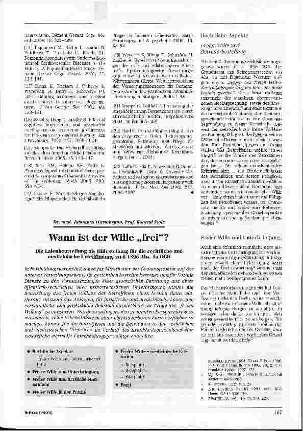 Vorschauseite 1: Wann ist der Wille frei? - Die Laienbeurteilung als Hilfestellung für die rechtliche und medizinische Urteüfindung zu § 1896 Abs. la BGB