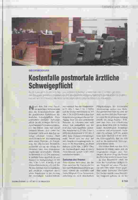 Vorschauseite 1: Kostenfalle postmortale ärztliche Schweigepflicht