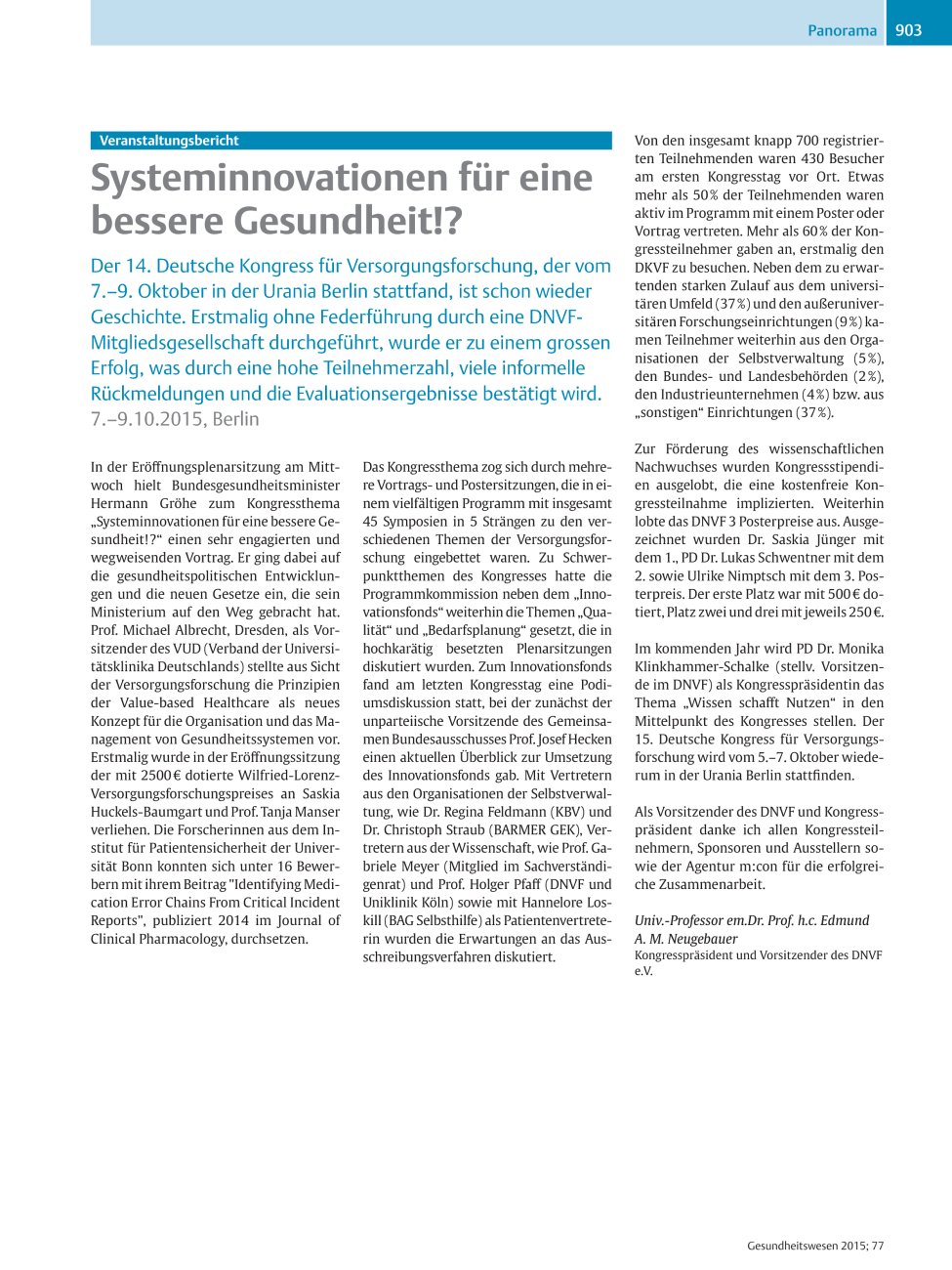 Vorschauseite 1: Systeminnovationen für eine bessere Gesundheit!?
