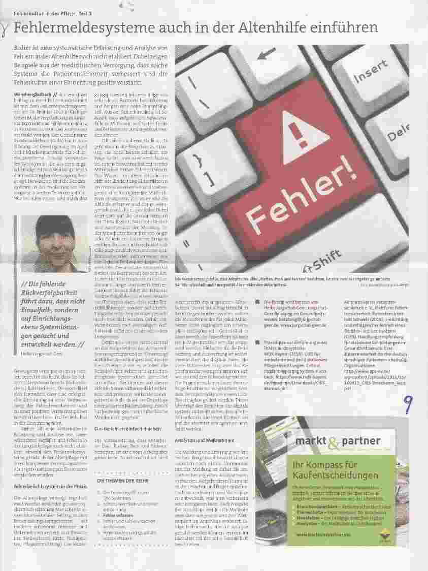 Vorschauseite 1: Fehlerkultur in der Pflege, Teil 3 Fehlermeldesysteme auch in der Altenhilfe einführen
