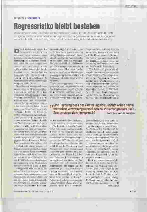 Vorschauseite 1: Regressrisiko bleibt bestehen
