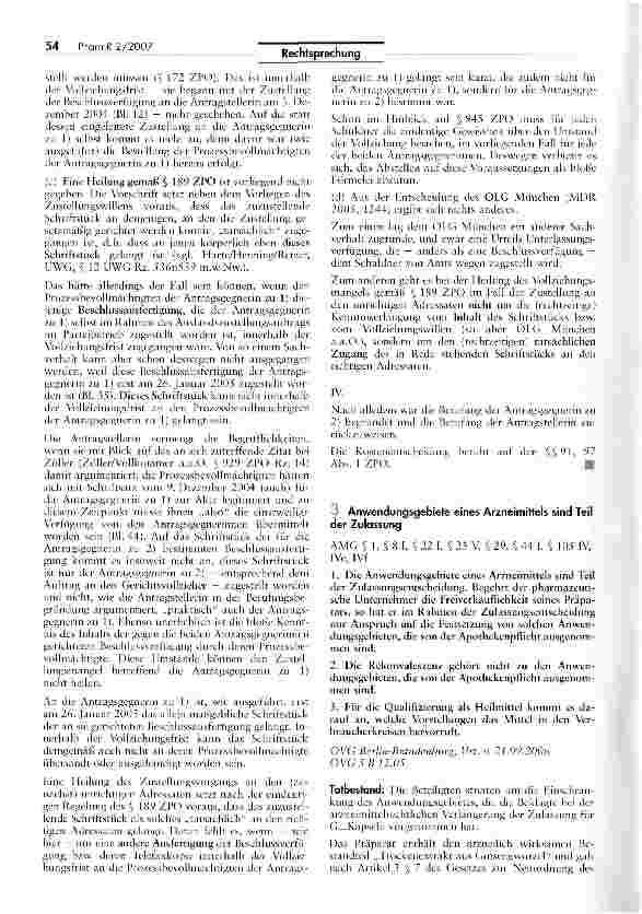 Vorschauseite 4: Begehungsgefahr für WerbeaussagenUWG § 8 I, II; ZPO §§ 922, 929 II, 936, 189